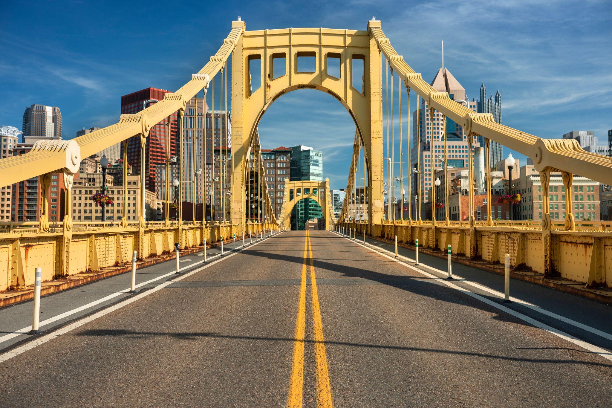 Roberto Clemente Bridge in downtown Pittsburgh Pennsylvania USA